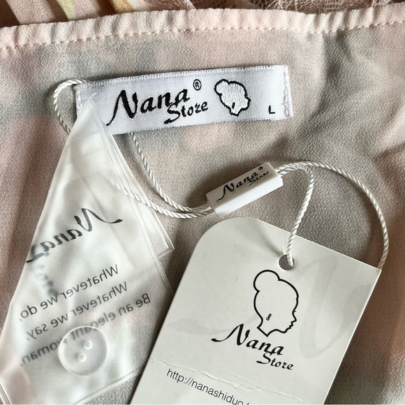 Pastel Chiffon Lace Patchwork Pleated Wrap Dress Size L - Picture 13 of 15